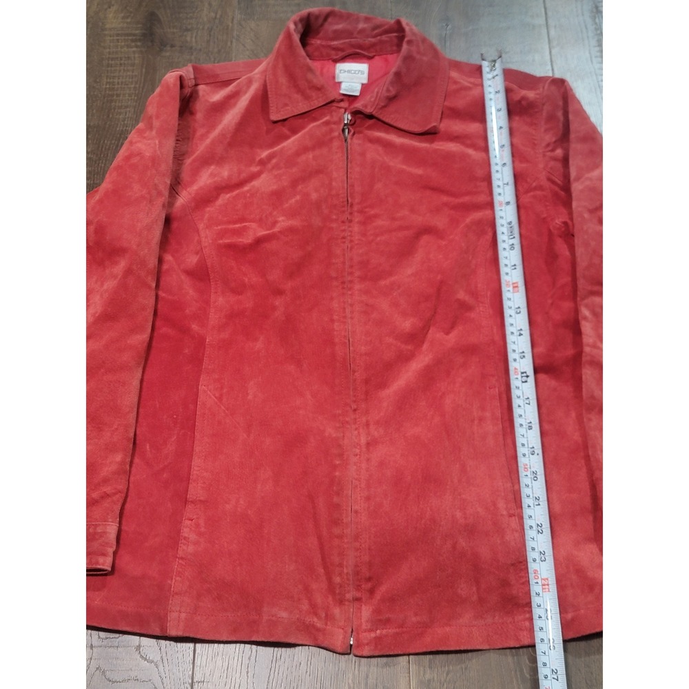 Vintage Chico's Red Suede Leather Jacket Women Size3 Large Full Zip Collared Y2K